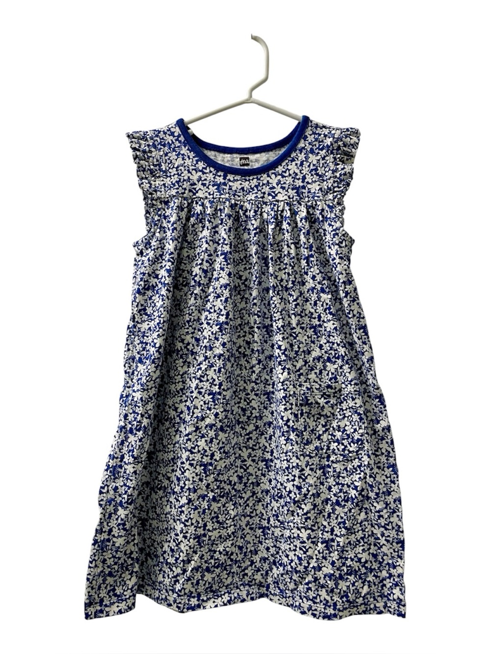 Tea Collection Blue And White Floral Flutter Sleeve Dress